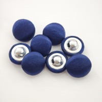 Kancing Kombinasi Modern yang Dapat Dicuci, Kancing Berlapis Kain Biru Dongker dengan Tangkai Logam, Kancing Bulat untuk Dijahit pada Blazer/Pakaian