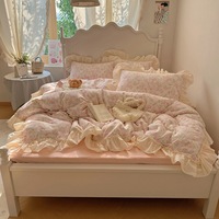 Ensemble de couette de style princesse en coton pur de qualité, 11 pièces, résistant à l'eau, fil double couche léger, dentelle