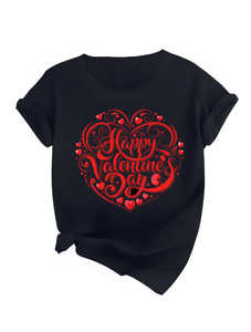 T-shirt stampata per San Valentino da donna, taglie forti, vestibilità ampia, manica corta, girocollo, 100% cotone jersey, casual, per tutte le stagioni - Product Image 1
