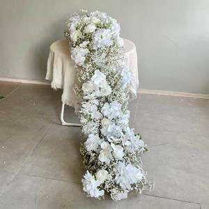 D-FR171 Camino de mesa con rosas al por mayor, camino de mesa blanco con flores, camino de mesa de lujo con flores artificiales de seda para decoración de bodas - Product Image 2