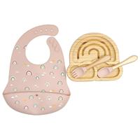 Ensemble de vaisselle pour enfants en bambou de qualité alimentaire, bol à ventouse en silicone, assiette d'alimentation, logo personnalisé, kit de repas pour bébé