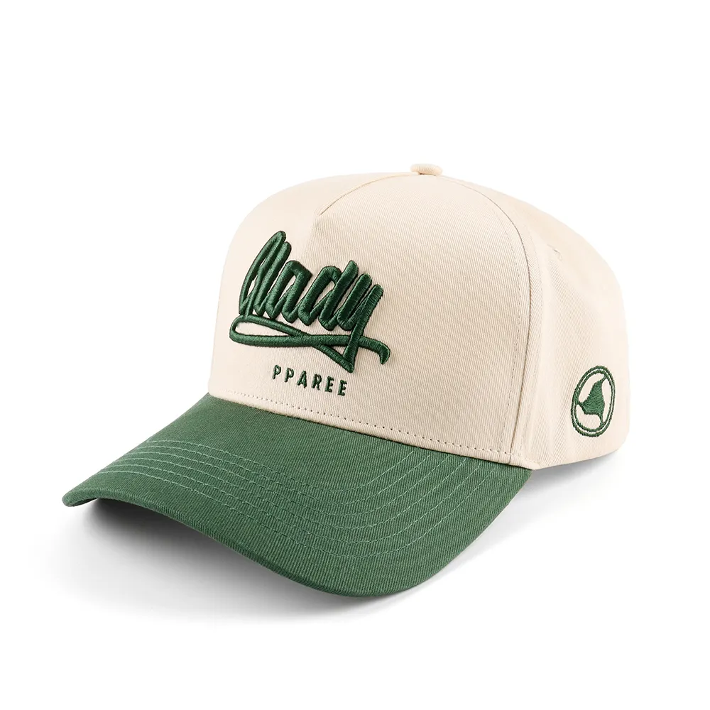 हॉट सेलिंग लोकप्रिय डिजाइन 3 टोन रंग 5 पैनल बेसबॉल कैप कस्टम लोगो सफेद हरा गोल्फ हैट यूनिसेक्स बच्चे और वयस्क टोपी