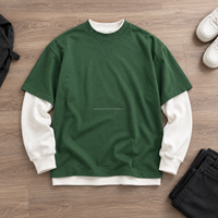 T-shirt surdimensionné pour homme, style décontracté streetwear, vert, coupe ample, en coton, style superposé, haut basique, t-shirts personnalisables avec logo