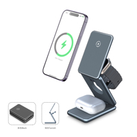 À la mode 15W 3-en-1 pliable magnétique chargeur sans fil support léger Portable en aluminium Station de charge pour téléphones mobiles