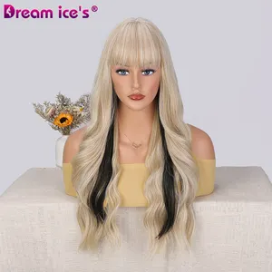 Dream. ice's tóc nổi bật tóc giả tóc vàng với bang Lớp Dài xoăn tóc giả tóc giả tổng hợp tự nhiên tóc giả cho phụ nữ hàng ngày sử dụng