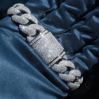 Bracelet Cuban Link Iced Out Moissanite Diamant de laboratoire Argent Or 18 carats Hip Hop Homme Micro Pavé Fermoir Boîte Verrou de sécurité