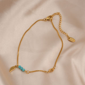 <span class=keywords><strong>Tobillera</strong></span> bohemia de ala de Ángel, joyería fina de acero inoxidable, chapado en oro de 18K, Turquesa - Product Image 5