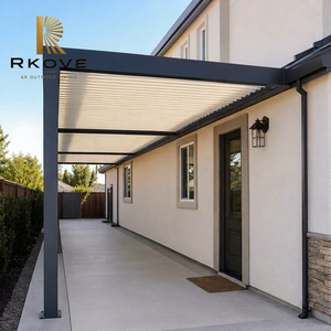 Pergola bioclimatique motorisée RKOVE RK-C1 3*6m sur mesure, style à pignon incliné, avec lames orientables et éclairage LED, pour allée de villa, abri extérieur - Product Image 1