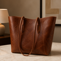 Tas Tote Kulit PU Vegan Logo Kustom Wanita Kapasitas Besar Tas Selempang Resleting Warna Solid Tas Ketiak Tas Belanja Travel