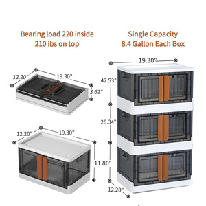 HAIXIN 8.5Gal Plastic Storage Bins Closet Organizers and Folding Storage Box with Open Front Door and Wheels