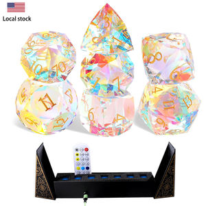 7 조각 K9 크리스탈 유리 다면체 무지개 주사위 세트 핸드 컷 다이아몬드 D6 D20 로고 원석 DND 게임을위한 직접 미국 창고 - Product Image 1