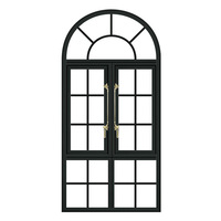 Ventana Francesa Arqueada de Aluminio con Vidrio Aislante, Marco con Rotura de Puente Térmico, Ventanas de Doble Acristalamiento Antirrobo para Casas