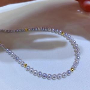 Collar de Perlas Naturales de Cáñamo Genuino con Cuentas Pequeñas de Acero Inoxidable Redondas de 5-4 mm, Cuentas Doradas Pequeñas de Oro de 18K - Product Image 2