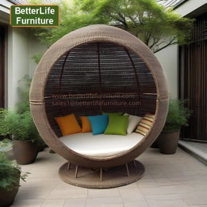 Terraza Rattan Apple Shape Tumbona Cama Aluminio Rattan Outdoor Cabana Tumbona Muebles de jardín Dosel Cama redonda Piscina Spa Daybed - Product Image 4