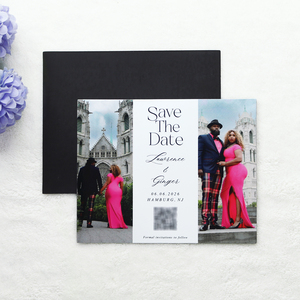 Aimant de réfrigérateur personnalisé Save the Date Card avec calendrier Lieu Photo Impression Tampon à chaud Feuille d'or Enveloppe de police - Product Image 2