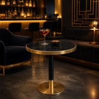 Table de restaurant moderne en acier inoxydable avec plateau en marbre, mobilier de salle à manger pour café bistro