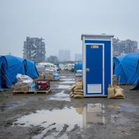 Toilettes et douches portables écologiques préfabriquées en structure métallique pour chantier extérieur