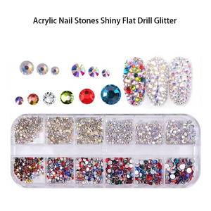 12 rejillas de cristal de colores 3D para decoración de <span class=keywords><strong>uñas</strong></span>, <span class=keywords><strong>piedras</strong></span> <span class=keywords><strong>acrílicas</strong></span>, taladro plano brillante, piedra brillante, diamantes de imitación - Product Image 4