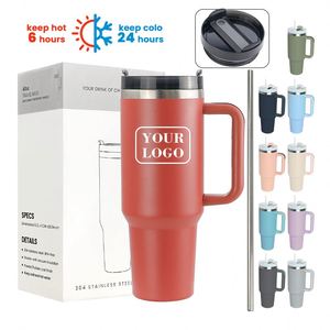 Custom Hot Sale H2.0 Stainless Steel Tumbler Vacuum Cup Insulated Coffee Cups Travel Mug Car 40Oz Tumbler <b>With</b> Handle and <b>Straw</b> - Product Image 1