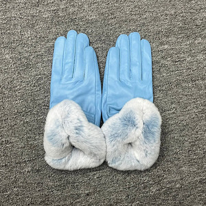 Gants en <span class=keywords><strong>cuir</strong></span> de luxe de haute qualité pour femmes Garniture en fourrure de lapin Gants en <span class=keywords><strong>cuir</strong></span> d'hiver - Product Image 2