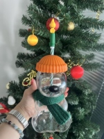 Gobelet en verre borosilicate anti-fuite et compatible lave-vaisselle, motif ours de Noël et chien, Bearista, avec paille en verre