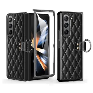 VIETAO Luxus Leder Z Fold 5 Hülle mit Ring beschichtung Leder Handy hülle mit Displays chutz folie Für Samsung Galaxy Z Fold 5