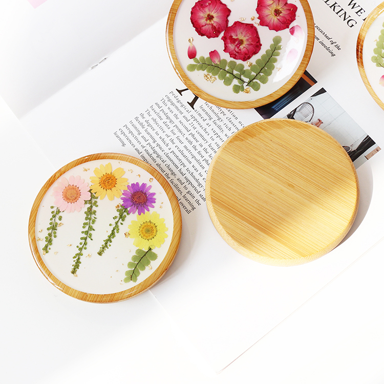 2-Piece Dried Flower Resin Coasters - Round Non-Slip Pressed Flower Mats For Home Decor