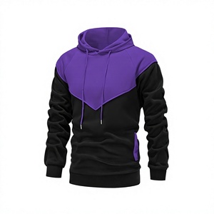 Men's Color Blocking Hoodie Regular Fit Casual Autumn Wear 100% Cotton French Terry Black for Pocket Design Fleece Quick Dry - Product Image 1
