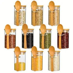 YOLOME HOME Modern 10pcs 280ml Glass Container With Bamboo Lid Sealed Kitchen Organizer Storage Box For Spice