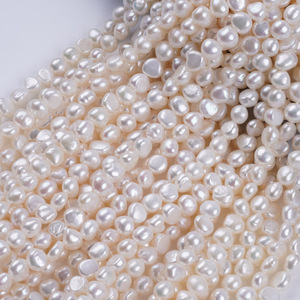 Bijoux en perles d'eau douce blanches de forme baroque Keshi, 18 cm, 7-8 mm, bande courte, côté brillant double face, avec trou - Product Image 5