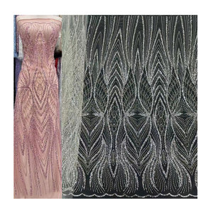 Tessuto di pizzo con perline in pizzo tessuto di cristallo <span class=keywords><strong>Swarovski</strong></span> - Product Image 1