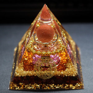 Adorno Piramidal de Cristal con Piedras, Ojo de Tigre Rojo, Resina Epoxi de Vidrio Azul, Decoración para el Hogar, Oficina, Colección de Regalos - Product Image 1