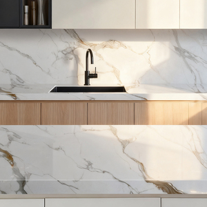 סובבת קלטה לבנה מודרנית ורידים זהב קוורץ אבן מהונדס אבן מלאכותי מטבח קוורץ משטח משטח לוח גדול - Product Image 1