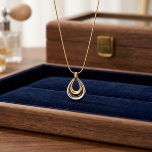 Minimalist Water Drop Pendant Necklace 18K Gold Plated Stainless Steel Snake Chain Everyday Wear Jewelry - Product Image 5