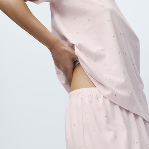 Women's Pink Cherry Print Short Sleeve Pajama Set Cute Soft Cotton Elastic Waist Sleepwear for Women Round Neck <strong>Pyjama</strong> - Product Image 2