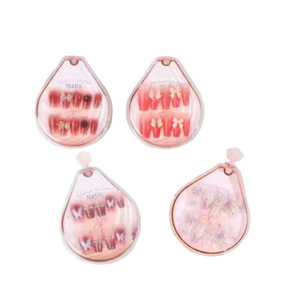Uñas artificiales, 24 piezas, pedrería, flores y corazones con pegamento para mujer - Product Image 2