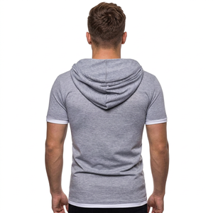 T-shirt à manches courtes gris pour homme, coupe slim, bordure contrastée, tricoté, couleur unie, collection de t-shirts décontractés en provenance du Bangladesh - Product Image 4