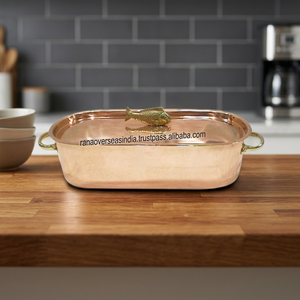 Oval Shape Handmade Polished <b>Copper</b> and Brass Serving Bowl with Fish <b>Knob</b> on Lid for Home Hotel Restaurant Party Use - Product Image 3
