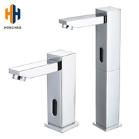 Robinet de salle de bain à montage sur comptoir, automatique, infrarouge, sans contact, à capteur, eau froide, chromé classique, carré, haut, pour lavabo sur colonne