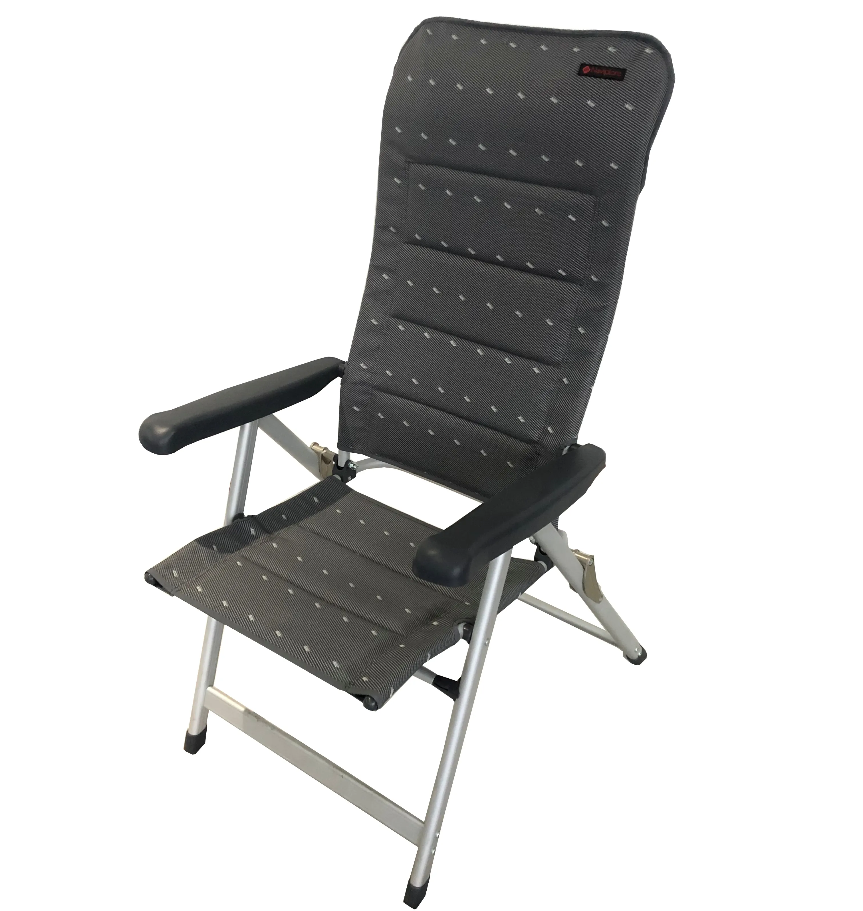 Cadeira dobrável de alumínio para acampamento, de boa qualidade, 2x1 dura-malha, base de caravana, cadeira acolchoada e com apoio para braço ajustável