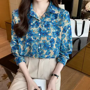 New Wholesale Elegant Temperament New Vintage Blouse High-end Foreign Simple Women Shirt Long Sleeve Inner Lapel Blouse.