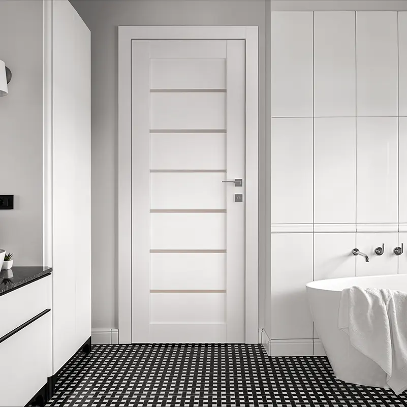 Custom High-end Right Hand Snow White Composite Wood Single Interior Door Waterproof Bathroom Doors