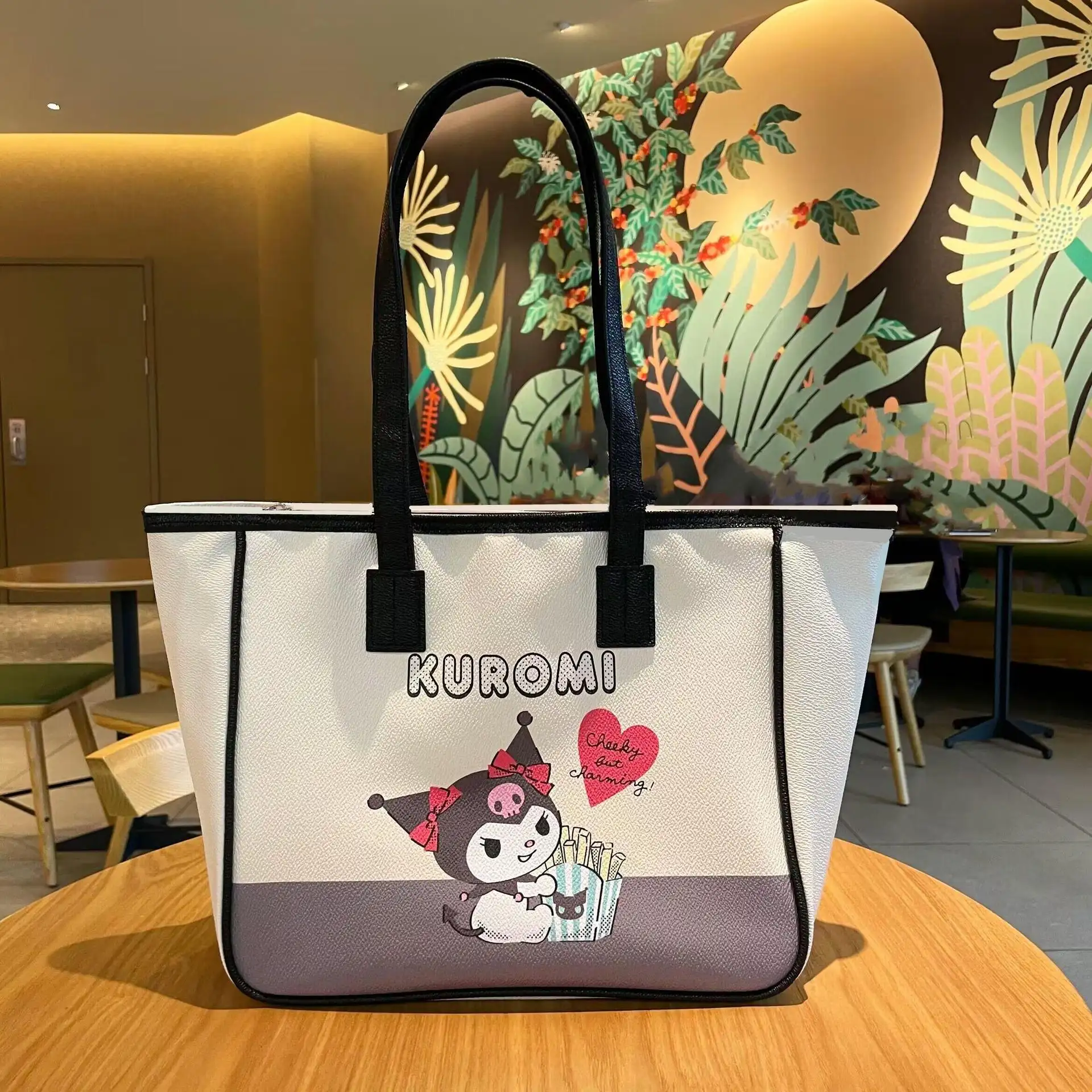 Hot Sale Sanrioed Ladies Sanrio PU Tote Handbag Cartoon Anime Kulomi Large Capacity Shoulder Bag Mommy Bag