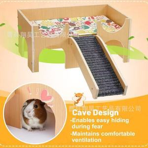 Hábitat rectangular de madera para hámster, casa multifuncional para animales pequeños con rampa y escondites para hámster - Product Image 3