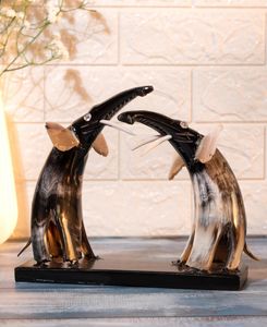 Cuerno de búfalo natural, par de elefantes, pieza decorativa, 10 pulgadas, decoración del hogar, decoración de granja, perfecta para regalar - Product Image 3