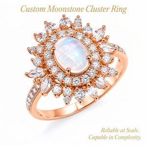 Customized <strong>Moonstone</strong> Sunflower Halo Ring 925 Sterling Silver Rose Gold Hand-Set Marquise CZ Cluster Womens Bridal OEM ODM Bulk - Product Image 1
