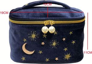 Moon Stars Velvet <b>Pouch</b> Zipper Closure Fashionable <b>Make</b>-<b>Up</b> Organizer Bag Zipper Closure Closure - Product Image 2
