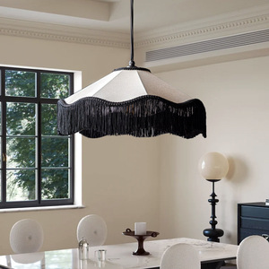 Lustre de style rétro français, luminaire suspendu à franges noires, E27 LED, tête simple, lampe pour chambre à coucher, salon - Product Image 3