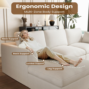 Sofá de Dos Plazas Cuadrado de Estilo Contemporáneo, Relleno de Espuma Gris Claro, con Otomana Tapizada, Asiento Profundo, Tipo Nube, Empacado Plano - Product Image 3