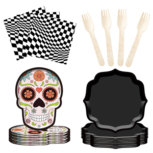 DAMAI Halloween-themed Skull Paper Plates Black Paper Plate Set Disposable Paper Plate Set - Product Image 3